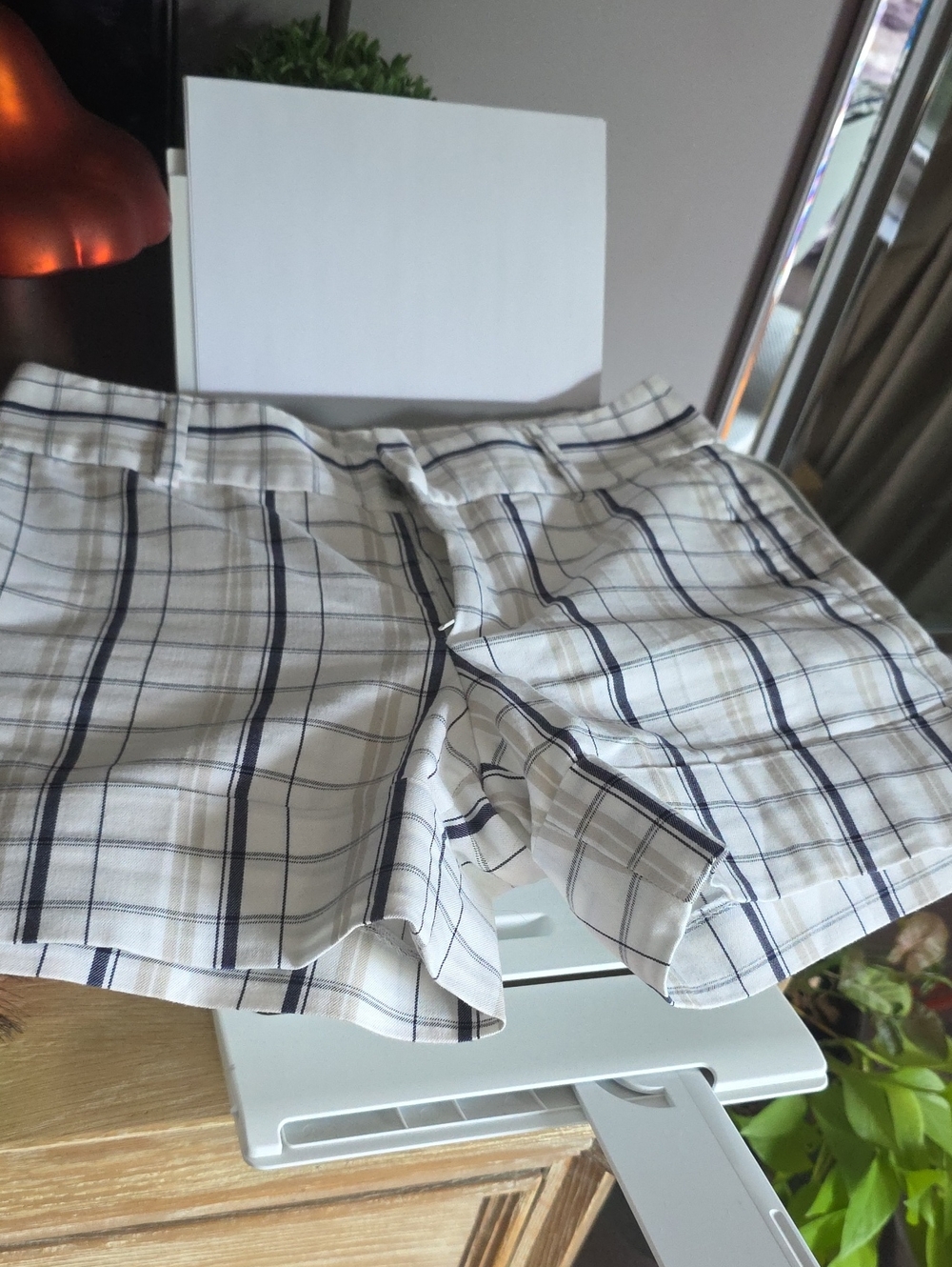 Zara Plaid Bermuda Shorts in White and Navy